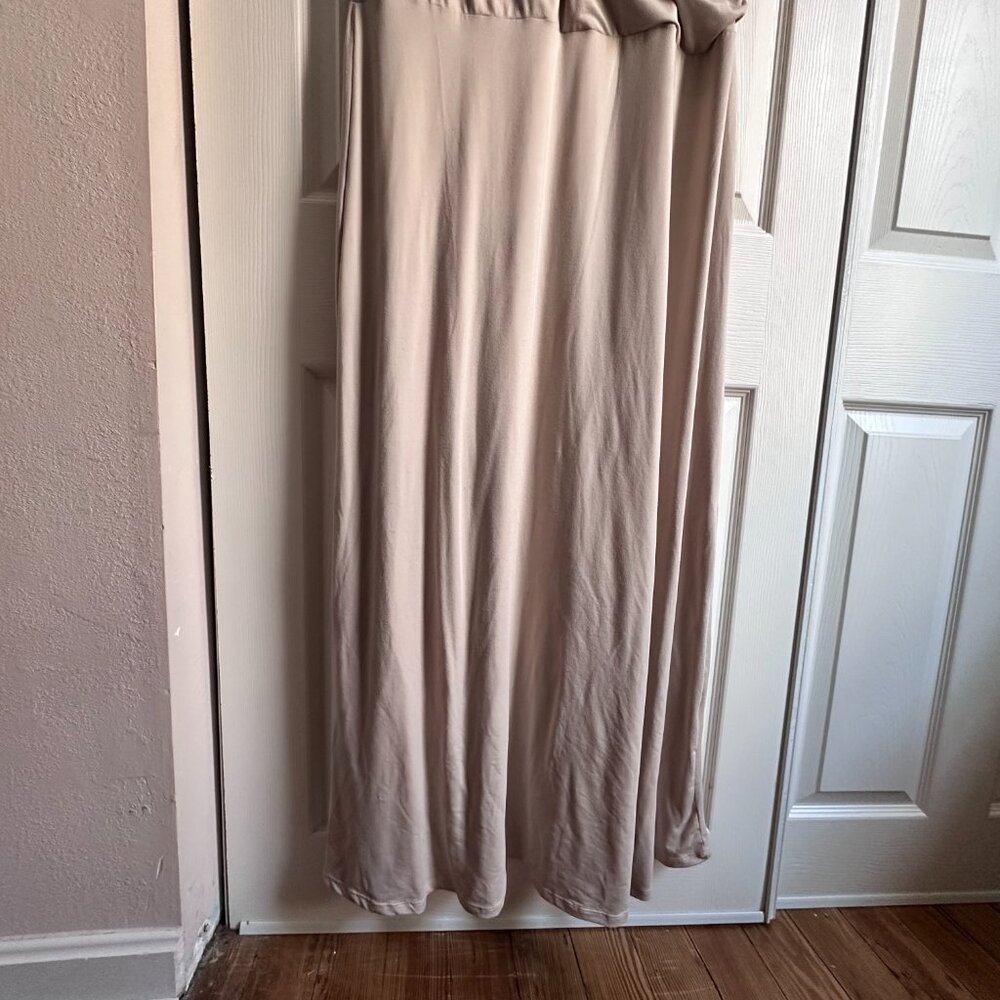 DoubleJu Womens 3X Beige Taupe Jersey Draped Faux Wrap Cap Sleeve Maxi Dress - Picture 6 of 10